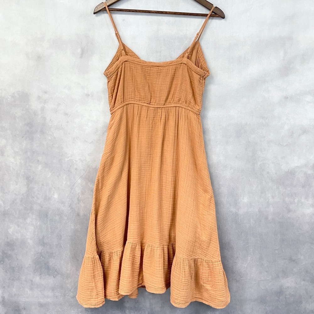 Aerie Dress Womens Medium Orange Cotton Gauze Henley Boho Ruffle Hem Minimalist - Picture 2 of 13